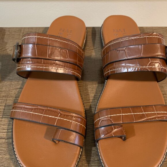 Naturalizer Karlie Toe Loop Sandals Croco Brown Leather with Buckle Size 9.5 - Picture 4 of 10